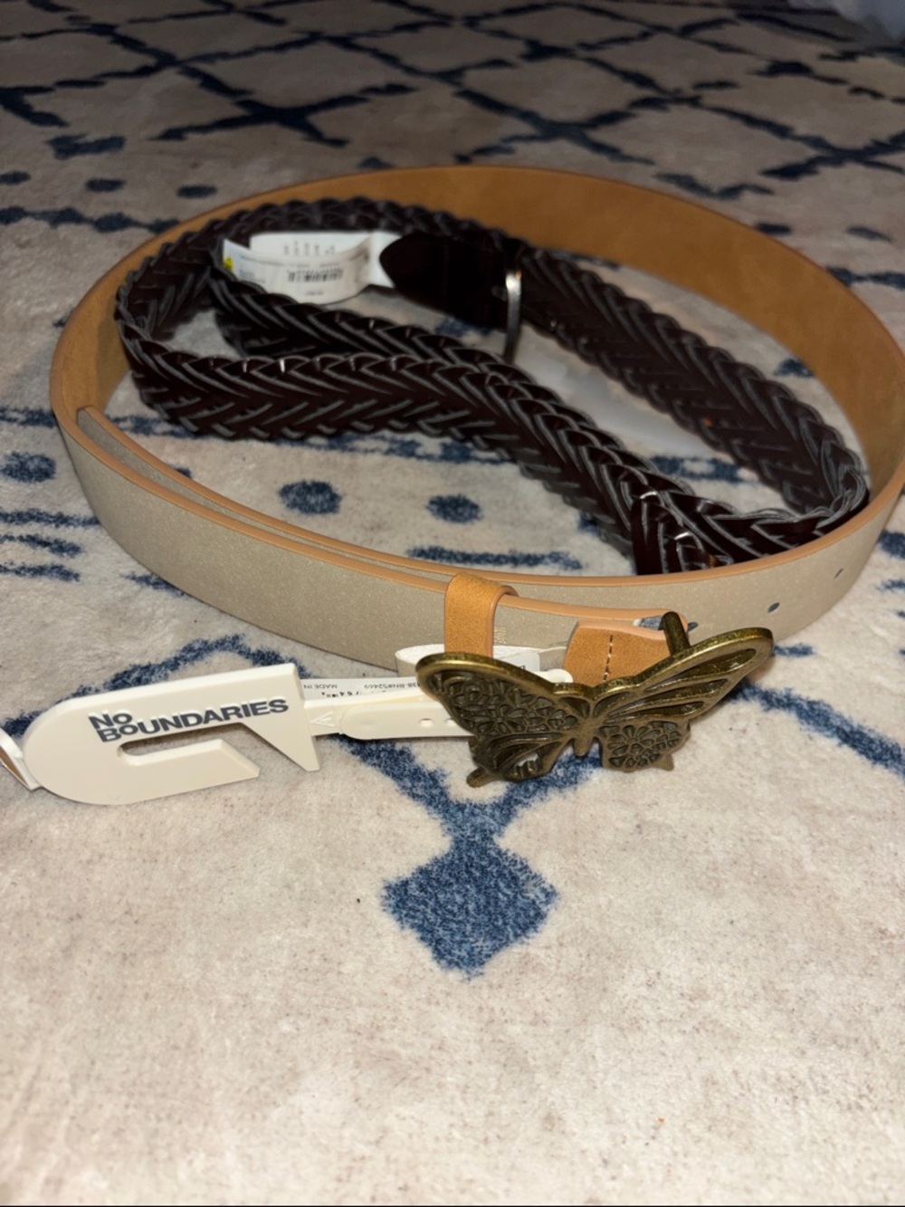2 Belt lot! No Boundaries Tan with Butterfly and Wonder Nation Brown NWT Size L